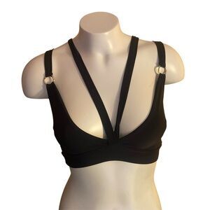 PrettyLittleThing Black strappy bralette with gold hardware